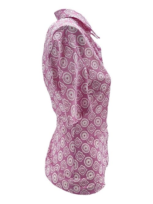 Women's polo shirt in pink and white lily patterned jersey Camicetta Snob | 759-41247428